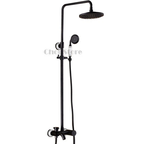 Bathroom Rain Shower Head Bath Water Mixer Valve Tap Art Ceramic Black Faucet
