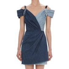 DOLCE & GABBANA Jeans Denim Cotton Leopard Straps Mini Dress Blue