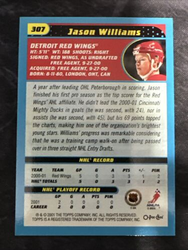 2001-02 O Pee Chee NHL Prospects 307 Jason Williams Detroit Red Wings - Picture 2 of 2
