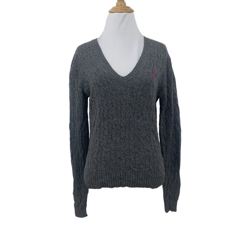Ralph Lauren Sport Lämmer Wollpullover Damen M mittel gestrickt italienischer V-Ausschnitt *LESEN