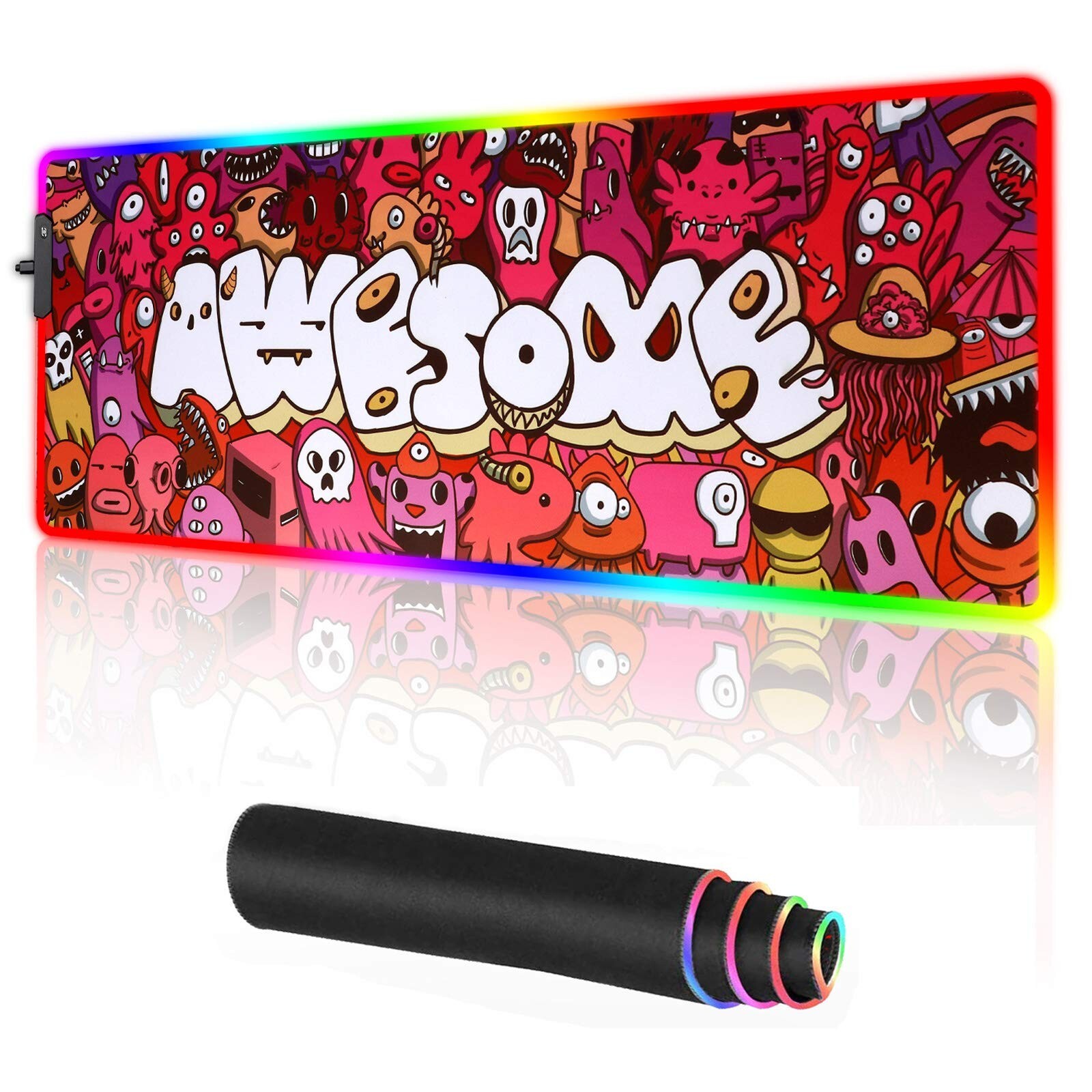 RGB Gaming Mouse Pad - Large Anime Graffiti Design with Non-Slip Rubber Base for Mouse & Keyboard-image