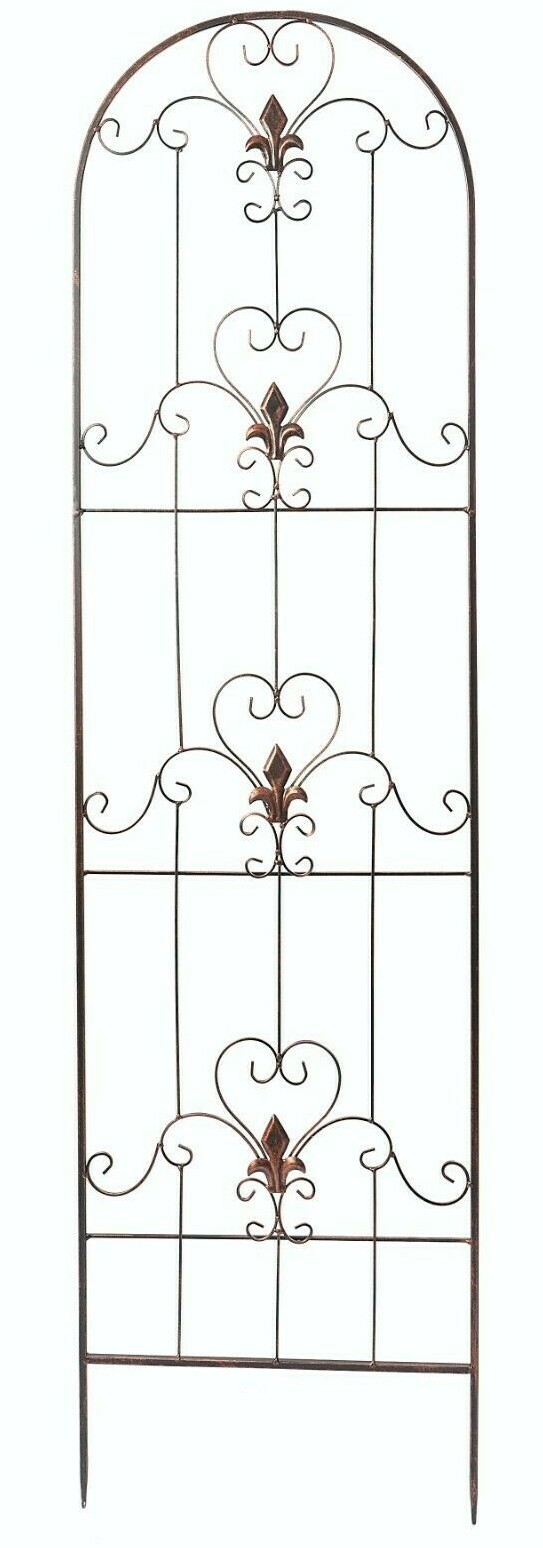 Metal Garden Trellis Climbing Plant Support Frame Bronze Effect Fleur De Lys