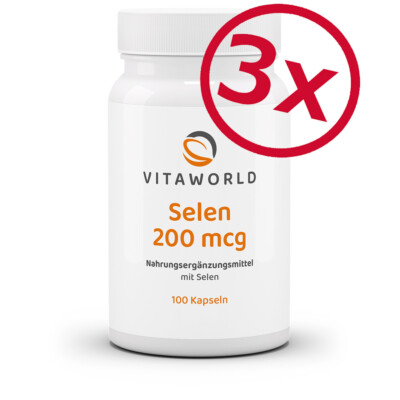 Vita World 3er Pack Selen 200mcg 3 x 100 Kapseln Made in Germany Selenium Se