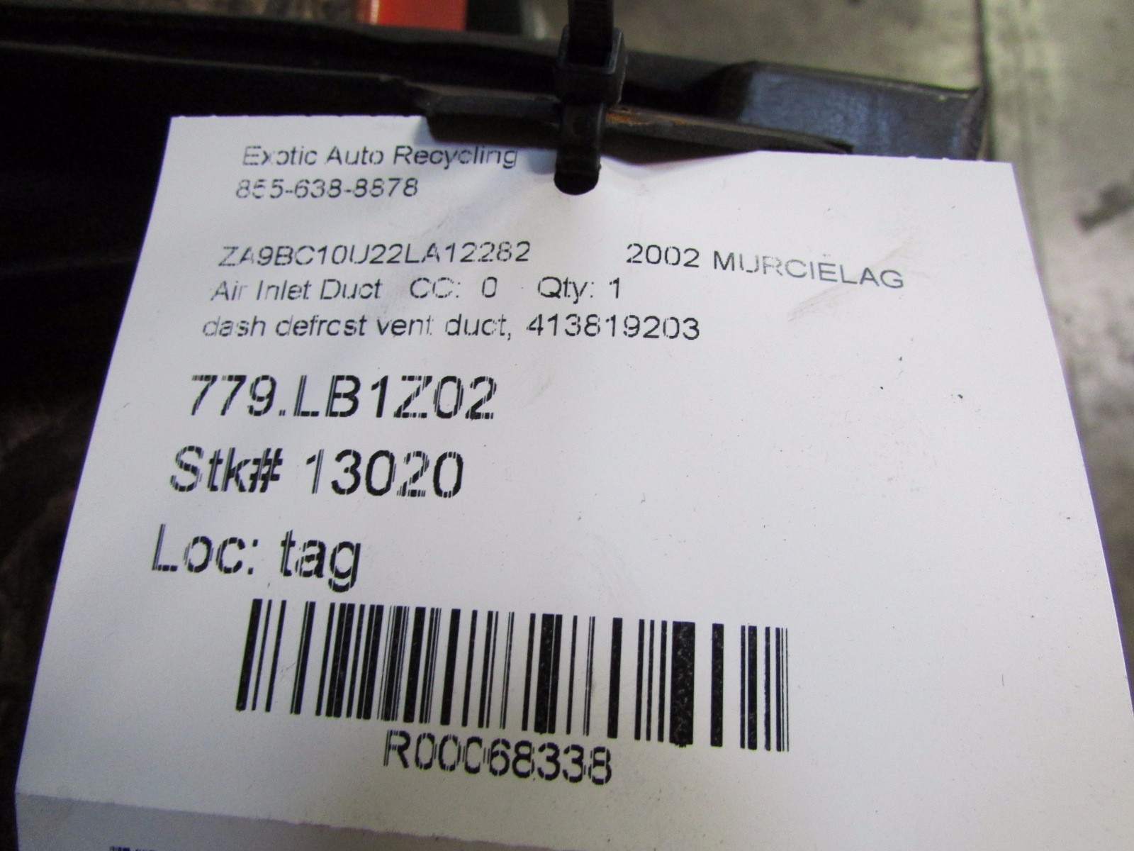 Lamborghini Murcielago, Dash Defrost Air Duct, Used, P/N 413819203