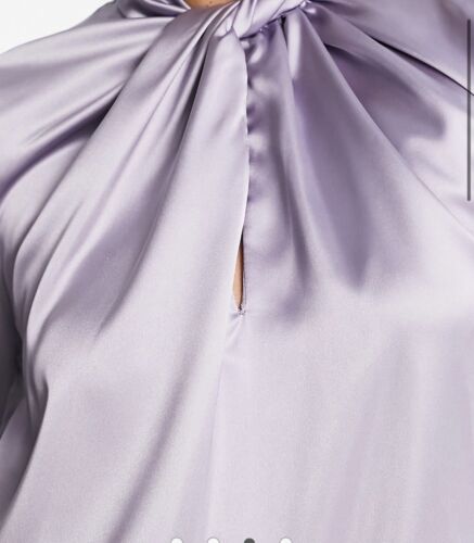 River Island satin twist neck blouse with split cuff in silver lilac bnwt size 6 - Picture 13 of 18