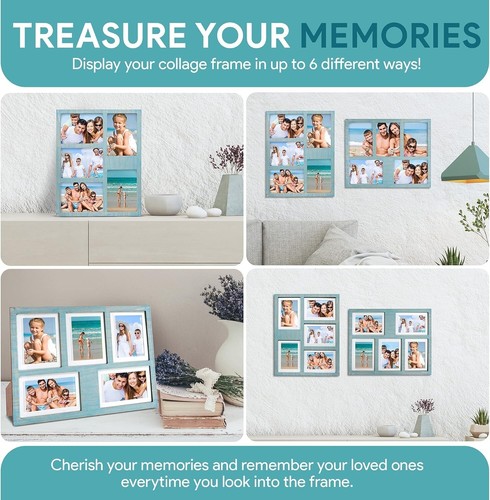 5-Photo Rustic Collage Frame in Turquoise - Easy Wall & Tabletop Display - Picture 9 of 11