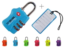 (2-Sets) TSA Luggage Lock + Matching TAG | BRIGHT COLORS Easily Identify Luggage