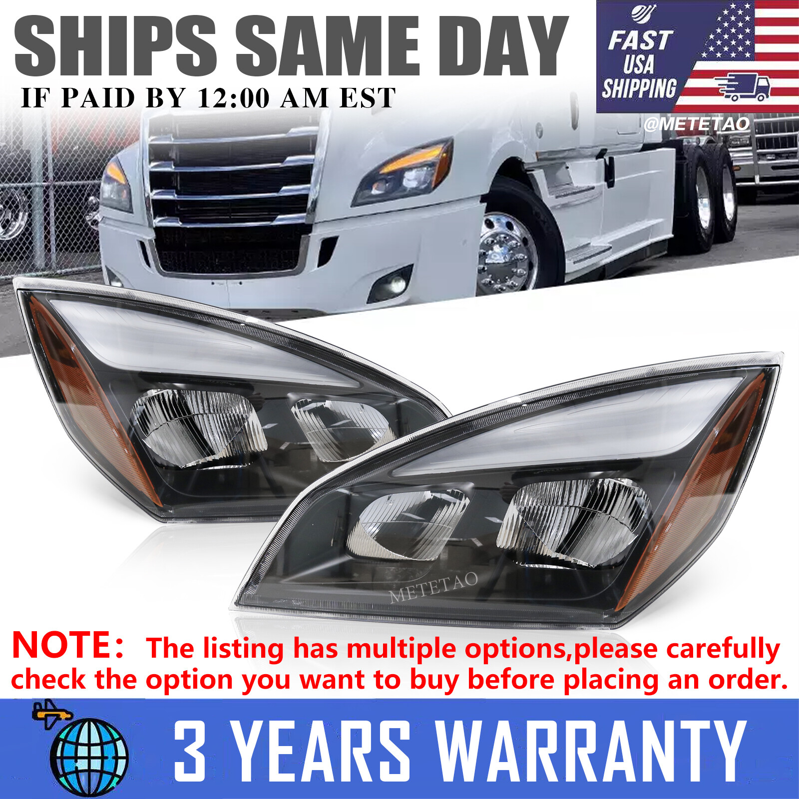 2018-2025 Freightliner Cascadia LED Headlight A6601405002 Replacement