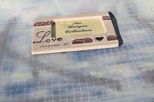Love Conquers All Shabby Chic Plum Rose 3-D Picture Frame, 7.5" x 5.5” - Picture 3 of 6