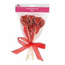 NEW GLITTERY RED HEART PICKS  GREAT FOR CRAFTS, WREATHS, PARTIES  SET OF 5