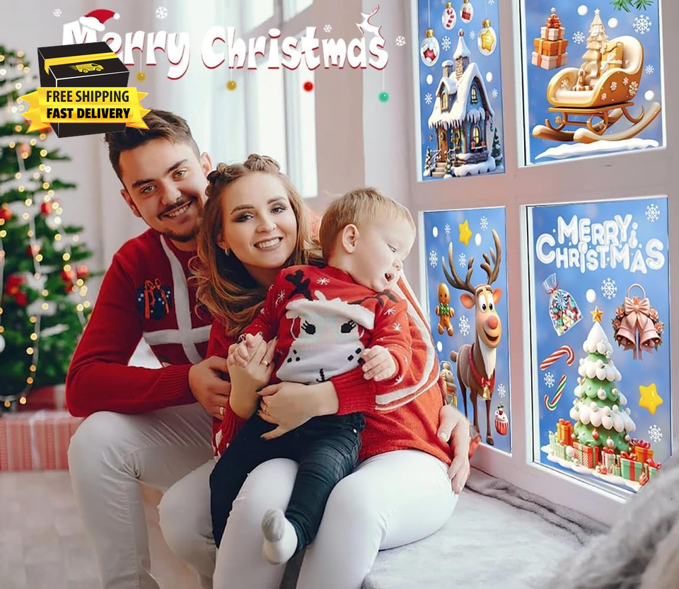Christmas Decorations 3D Vision Christmas Window Clings,Funny