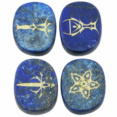 Healing Crystal 4pcs Engraved Chakra Symbol Gemstone Palm Stone Reiki Balancing
