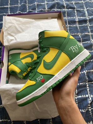 NIKE SUPREME SB DUNK HIGH YELLOW GREEN BRAZIL BY ANY MEANS UK 9 US