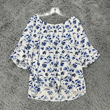 I.N. Studio Petite Tunic Top Women's PXL Blue Floral Bell Sleeve Boho Hippie