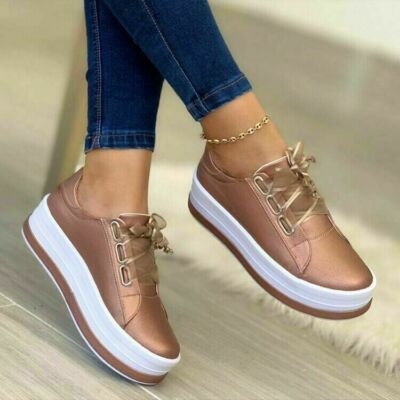Damen Keilabsatz Trainer Plateau Schuhe Freizeit Pumps Schnürung Schlupf Sneaker
