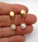 14K 585 Yellow Gold Pearl Teardrop Dangle Earrings — photo 4