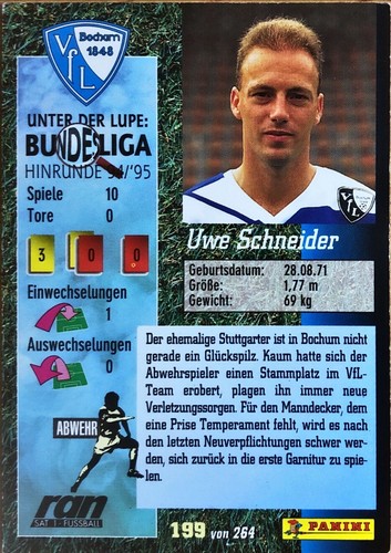 199 Uwe Schneider - Fussball '95 Cards ( Panini / RAN / Sat1) - 1995 - Picture 2 of 2