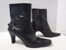 PM2 VTG 90s Y2K Women's NINE WEST Black Leather Square Toe Block Heel Zip Boots