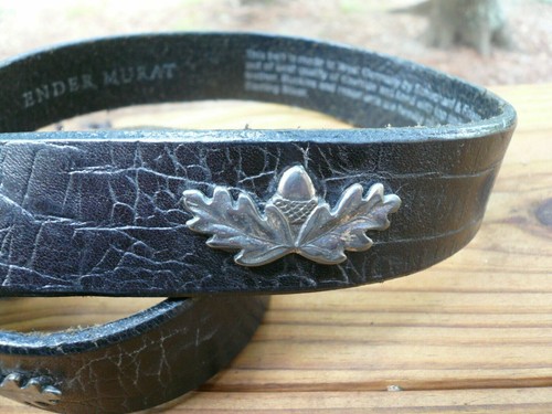 Ender Murat Womens Belt Black Cowhide Oak Leaf Acorn Sterling Silver Plated - Picture 5 of 10