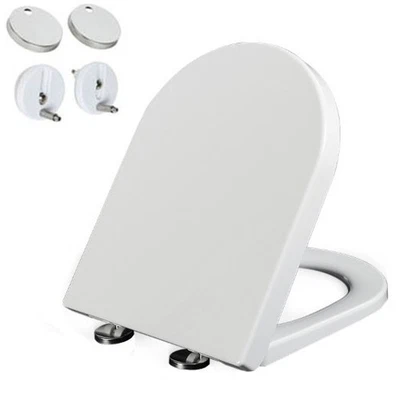 D Shape White Toilet Seat Soft Close Adjustable Hinge Quick Release Fixed