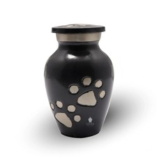 Jet Black Pet Keepsake Urn with Silver Paws for Dog Cat Cremation Ashes Cremains
