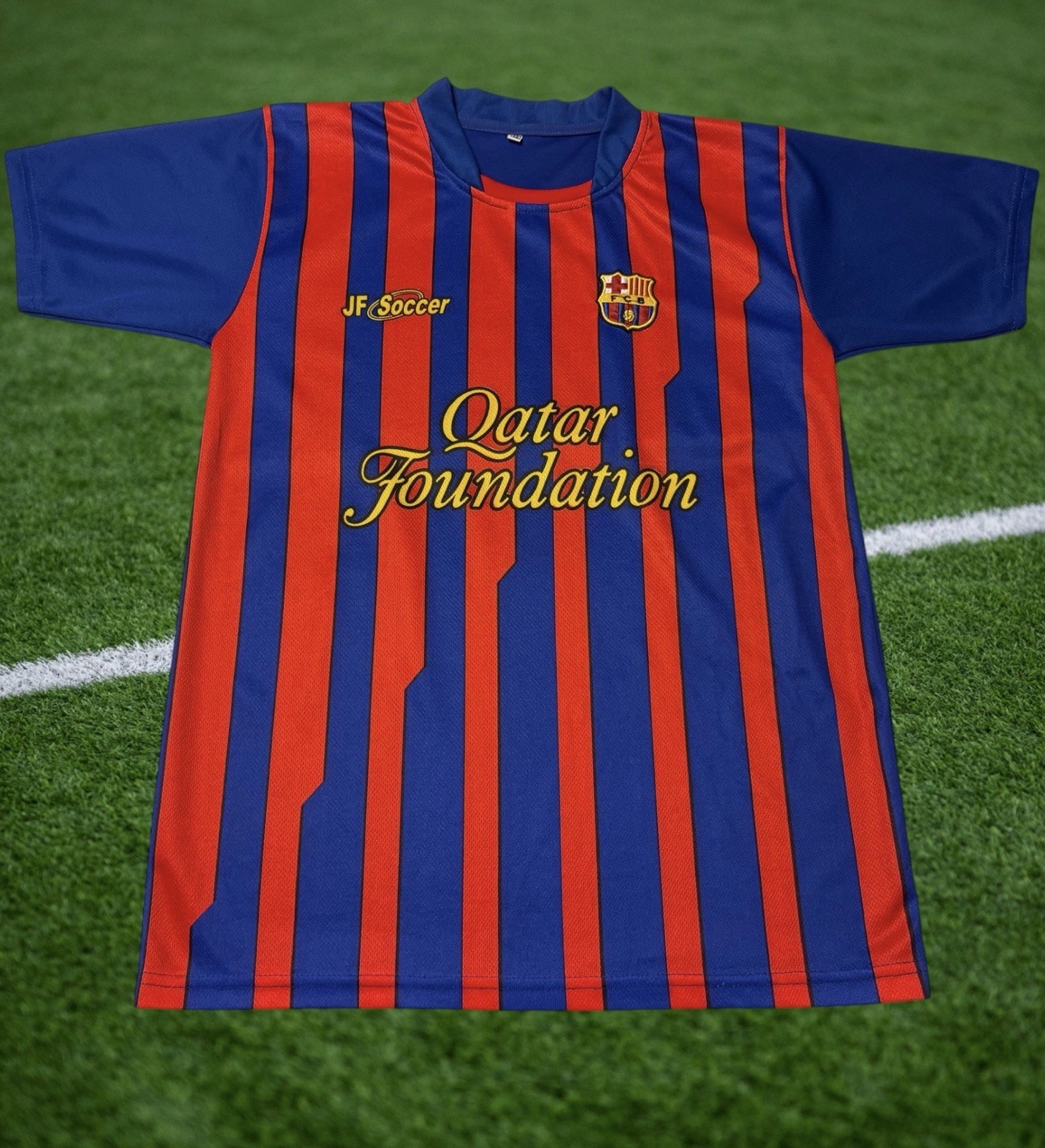 FC Barcelona Vtg Qatar Foundation JF Soccer Home Jersey Youth Size 16 Blue & Red