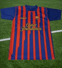 FC Barcelona Vtg Qatar Foundation JF Soccer Home Jersey Youth Size 16 Blue & Red