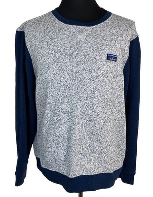 L.L. Bean Crewneck Sweatshirt Mens Large Reg Grey & Blue Fleece Pullover 515624