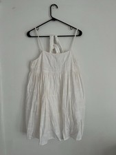 American Eagle White Embroidered Babydoll Mini Dress Strappy Ruffle Hem Womens M
