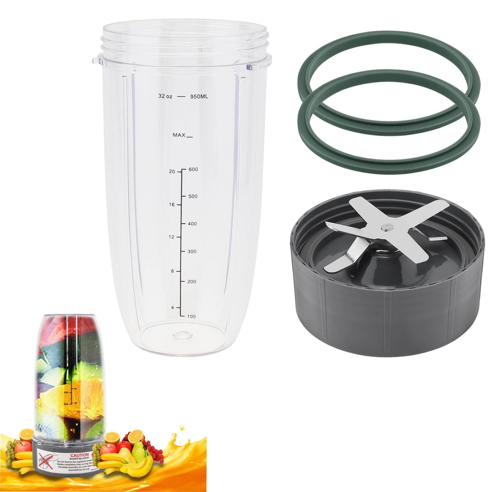 Blender Cup and Blade Replacement Parts, 32oz Juicer Cup and Extractor Blade ...
