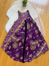 Purple Patterned Sleeveless Button-Front Dress with Pockets