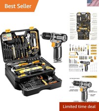 Tool Kit Box Drill Set  Home Mechanic Toolbox with 12V Power Cordless Drill H...