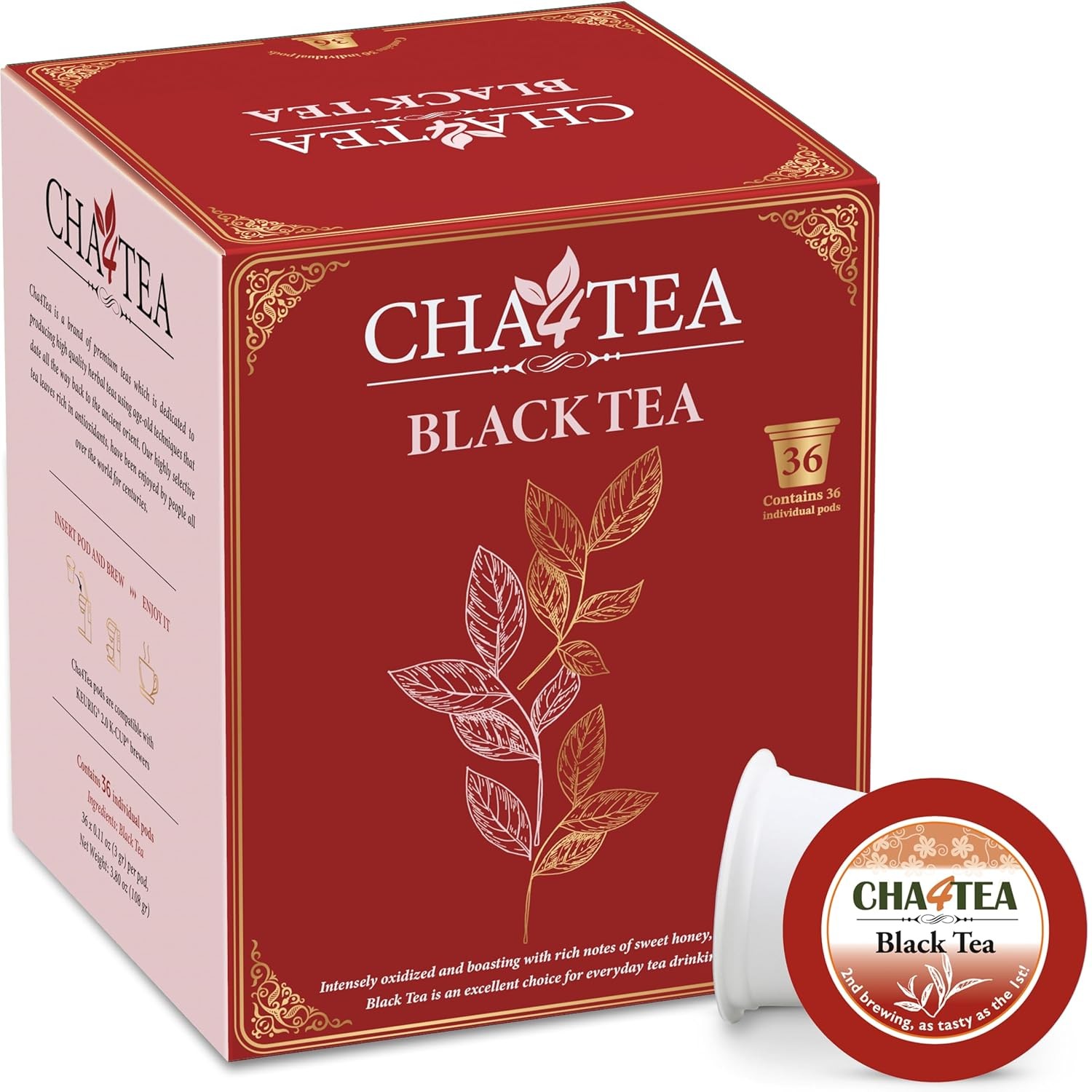 Cha4TEA 36-Count Black Tea Pods for Keurig K-Cup Brewers 