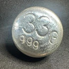 33 Gram .999Fine Silver Button, UMPOQUA Hand Pour with Cert