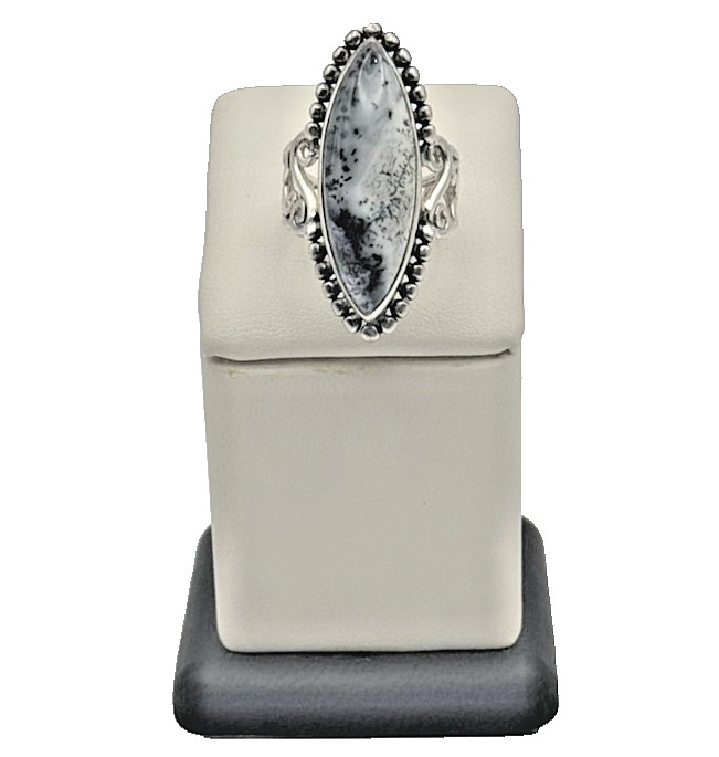 Aryo 925 Sterling Silver Dendritic Agate Statement Ring - Size 8.5