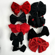 Vintage Lot Of 9 80s 90s Hair Bows Y2K Ruffle Satin Chiffon Barrettes Red Black