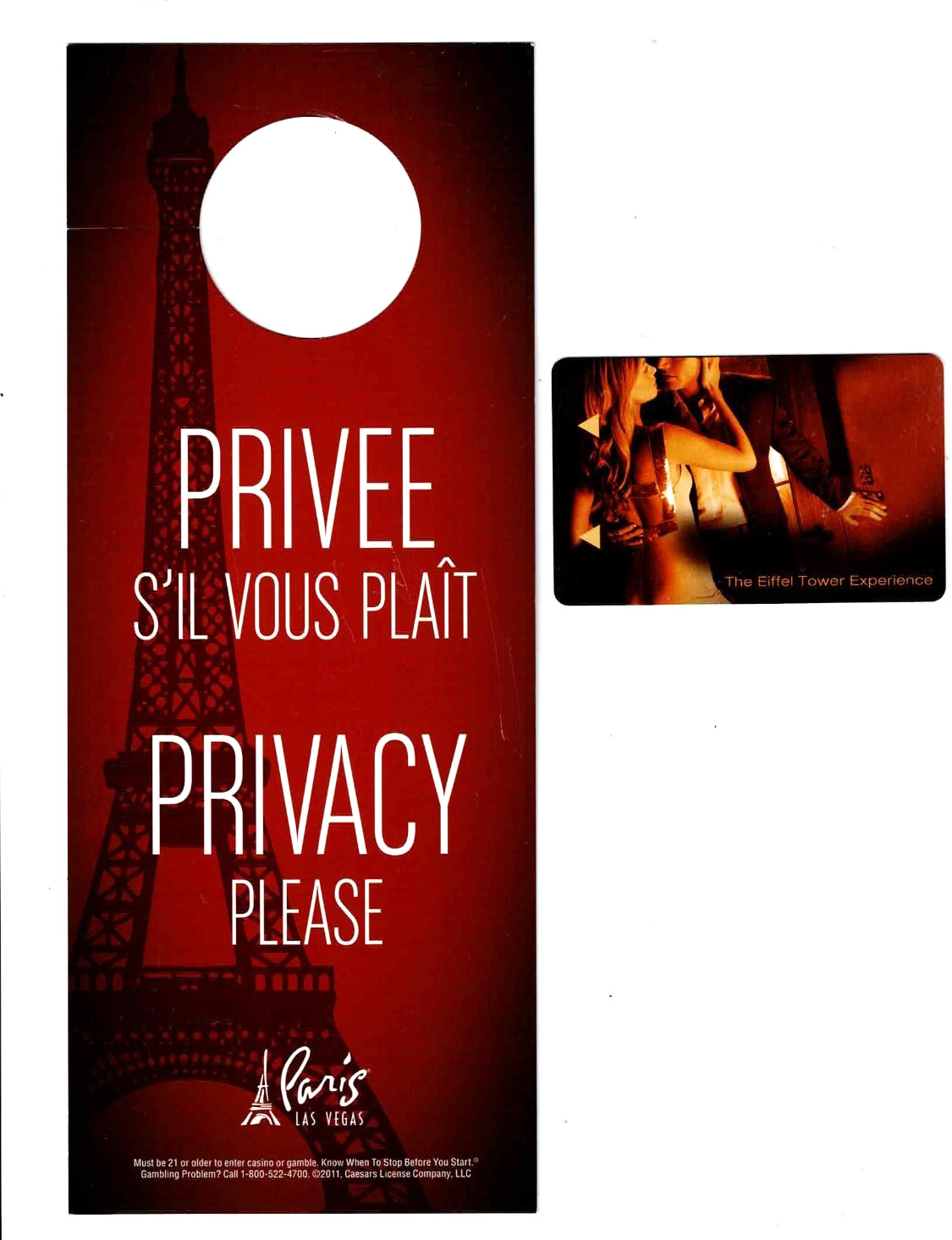 PARIS Las Vegas Do Not Disturb Sign & Room Key Card- Casino Hotel - Eiffel Tower