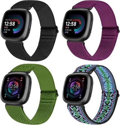 4 Pack Elastic Bands for Fitbit Versa 4/3 Sense 2 Nylon Straps