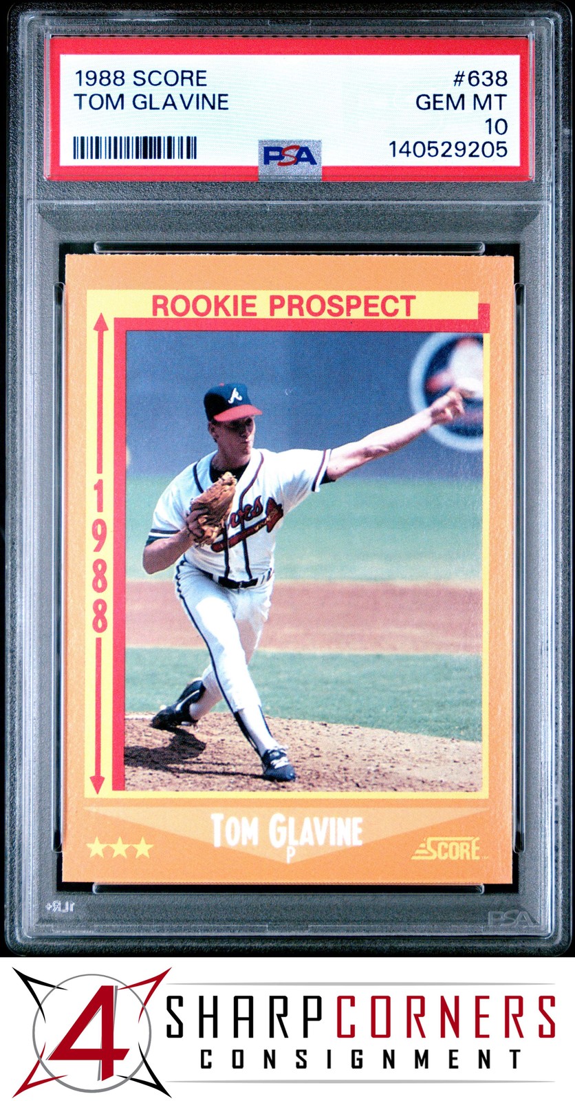 1988 SCORE #638 TOM GLAVINE RC BRAVES HOF ROOKIE PROSPECT PSA 10