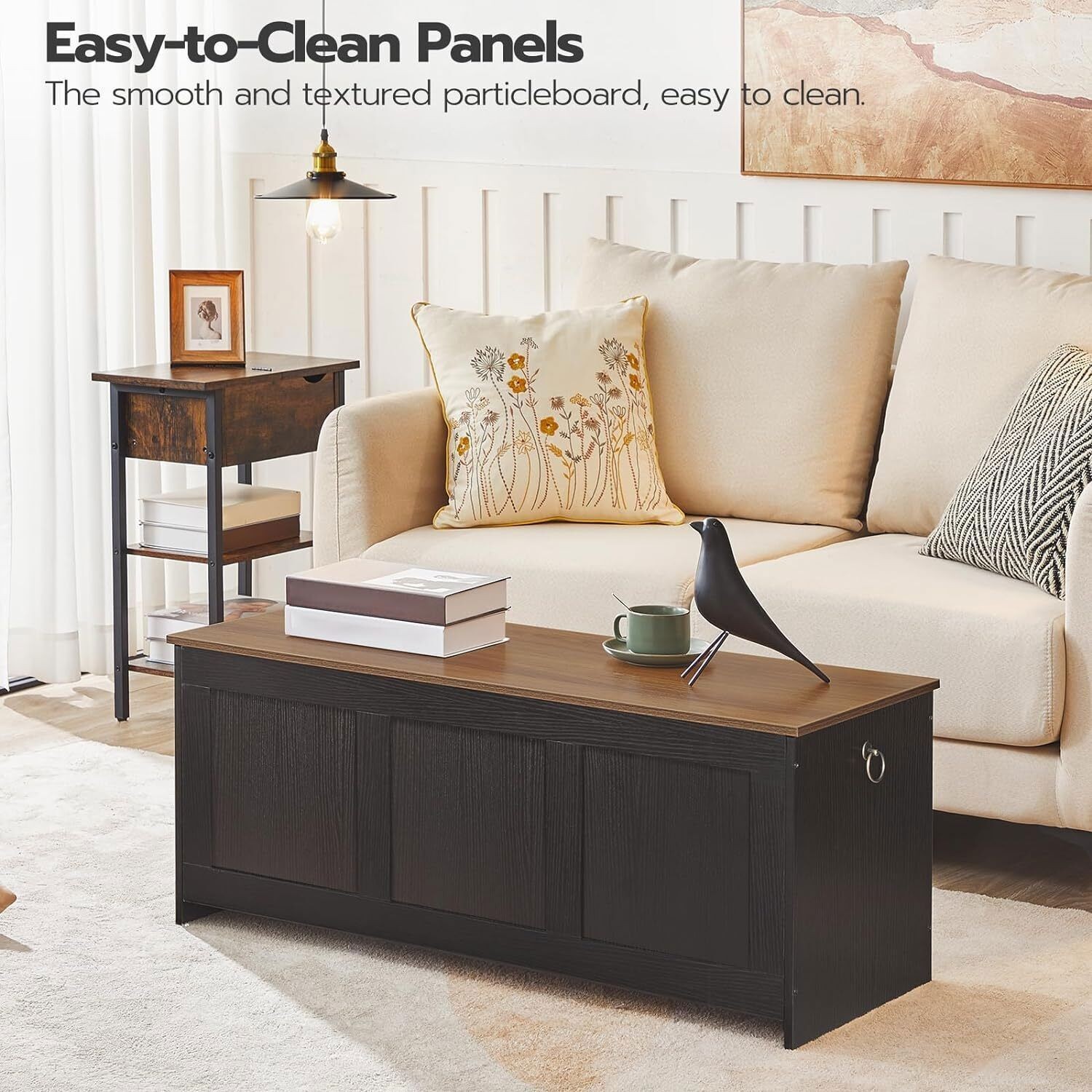 HOOBRO Storage Bench Storage Chest Trunk Toy Chest w/ Lift Top Black and Walnut