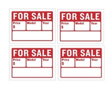 Car For Sale Sign for Car and Vehicles Auto Sales Size 9" X 12" 2-Line - 4PC