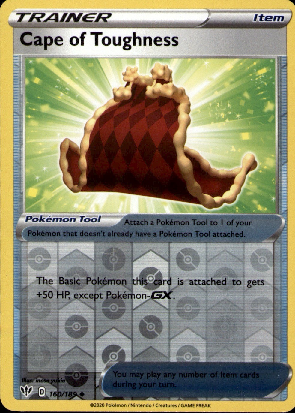 Cape of Toughness 160/189 Uncommon Darkness Ablaze Pokemon Reverse Holo NM