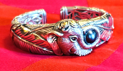 JAI John Hardy 925 Sterling Silber / 14k Gold Elefant Armreif Armband aufklappbar