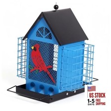 Blue House Metal Bird Feeder - 20" Hanging Wild Bird Feeder with Decorative