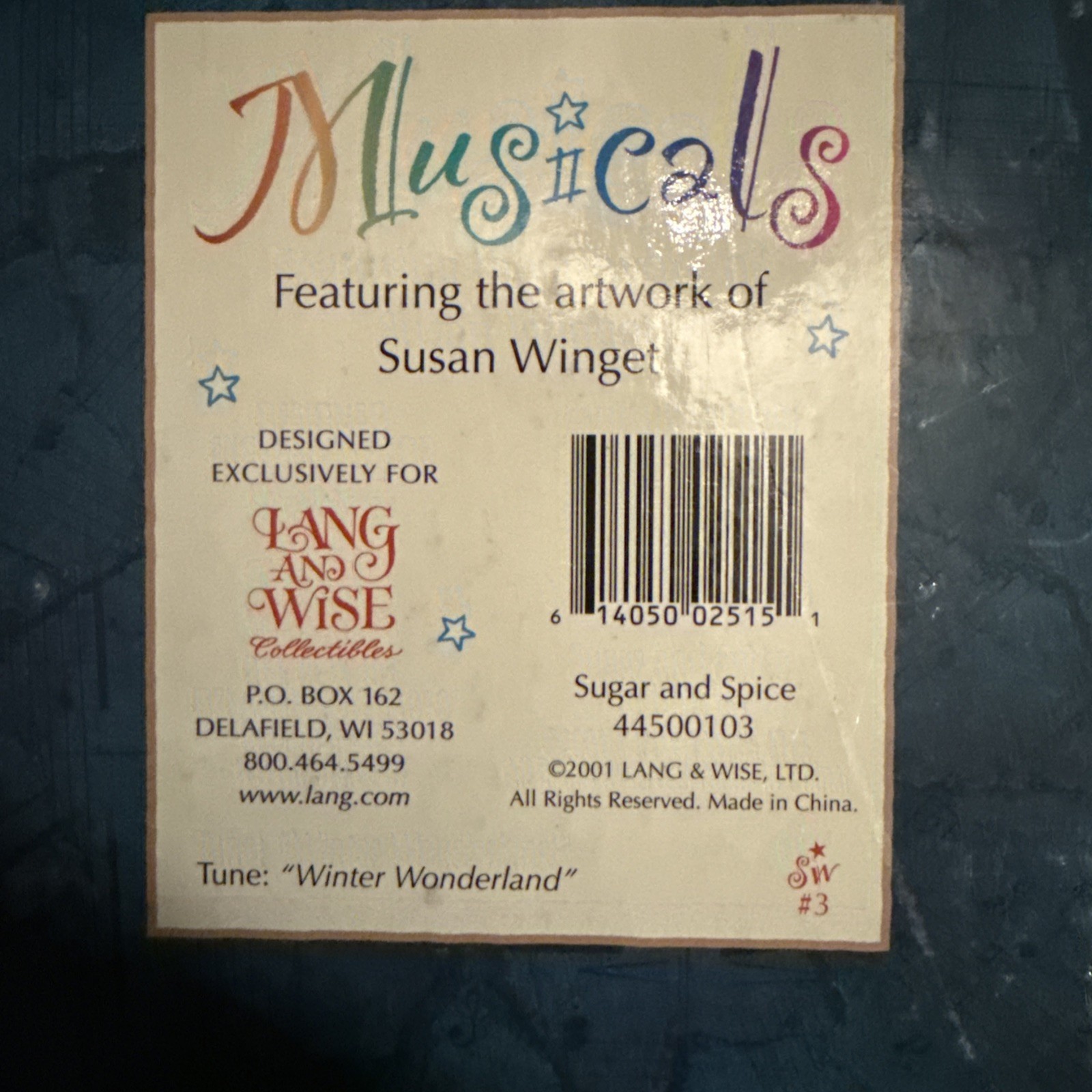 Lang and Wise/Susan Winget RARE 1st Edition Musical Figurine Winter Wonderland