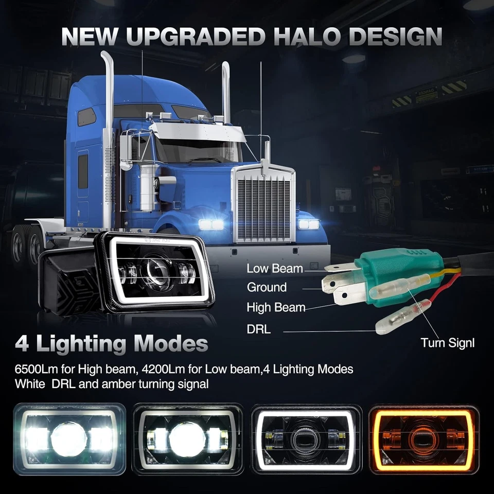 2 faros LED de 4X6 pulgadas haz alto-bajo negro alta potencia luz de trabajo brillante Foto 2 de 4