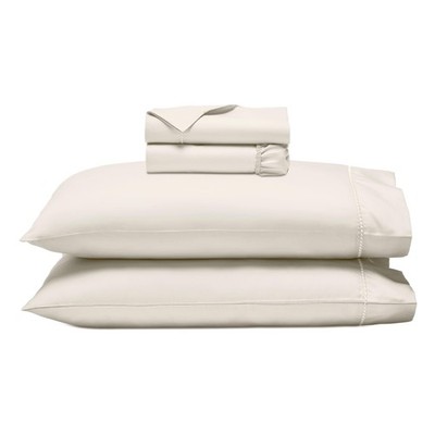 Cotton Blend 600 TC Embroidered Hem Bed Sheets, Cal King, Ivory