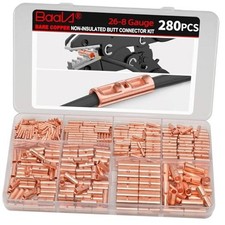 PCS Non Insulated Butt Connectors Kit, 26-8 Gauge Wire Splice 280 Bare Copper