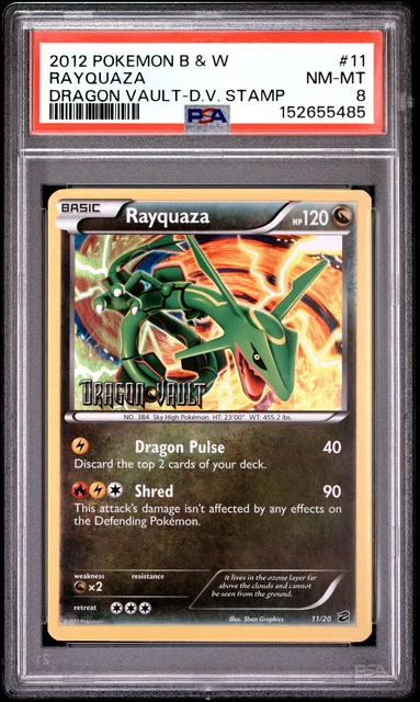 2012 POKEMON BLACK & WHITE DRAGON VAULT DRAGON VAULT STAMP #11 RAYQUAZA PSA 8