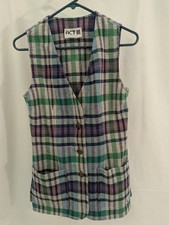 Vintage 1970s Vest Or Tunic Green Blue & Purple Plaid by ACT III